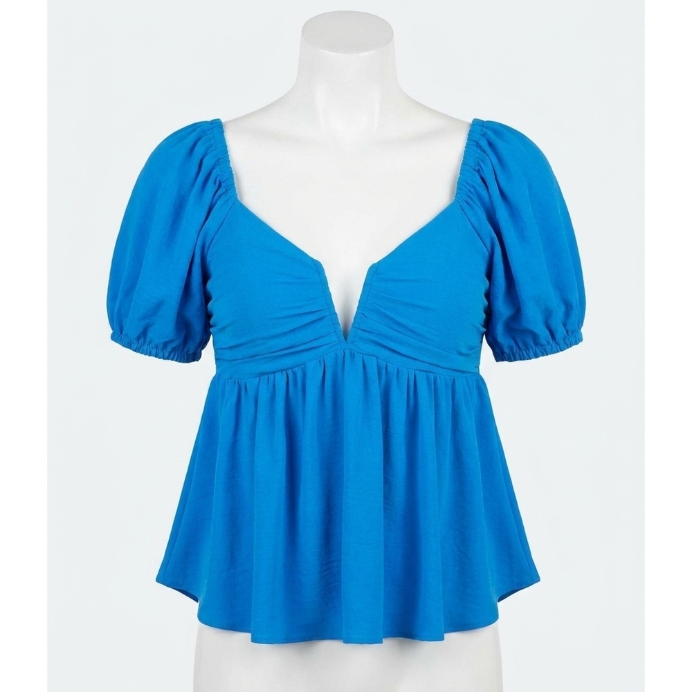 NEW ENTRO bubble sleeve babydoll top in royal